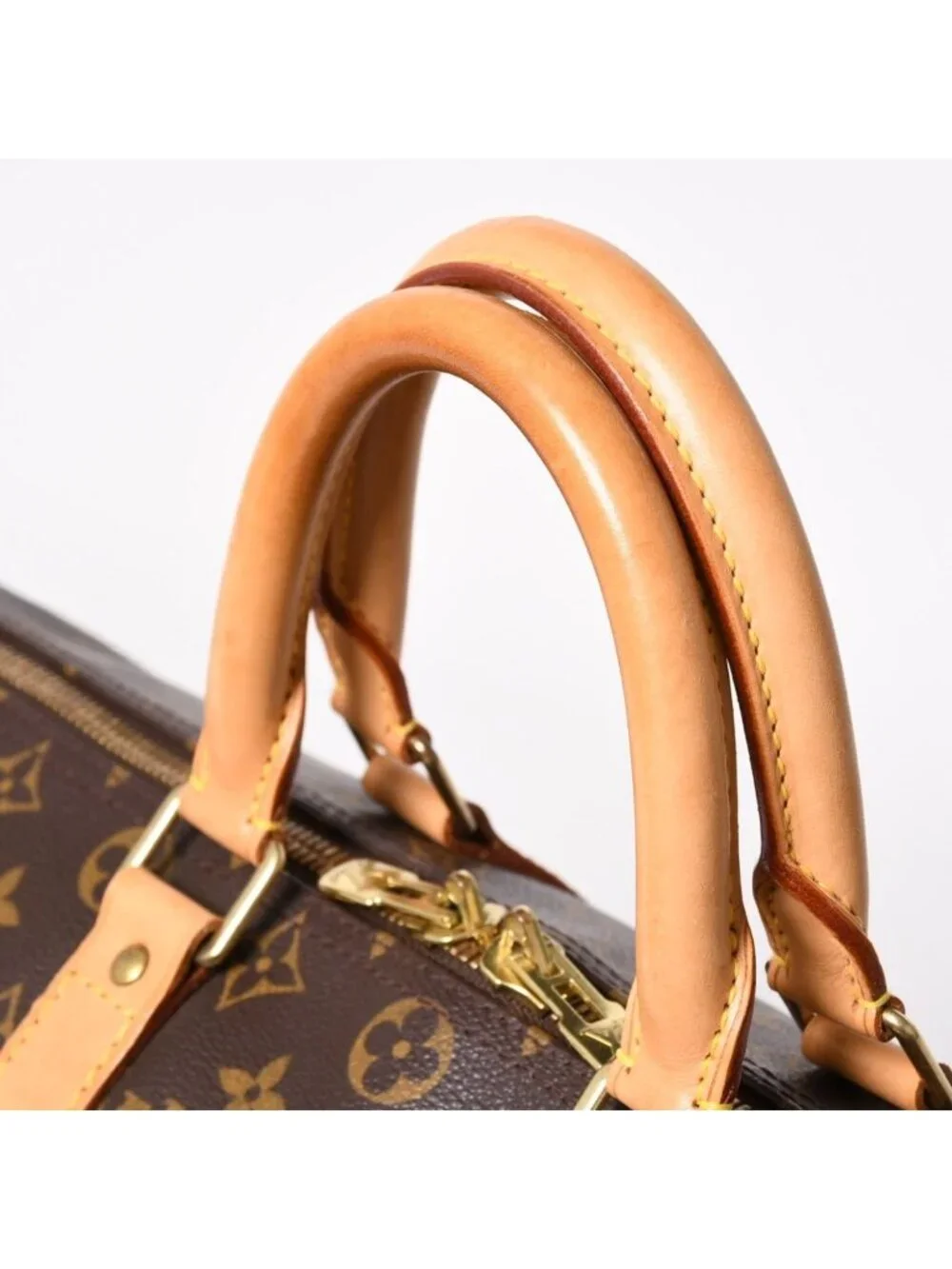 Louis Vuitton Monogram Keepall 45 Boston Bag Canvas Vachetta Leather Brown Gold
